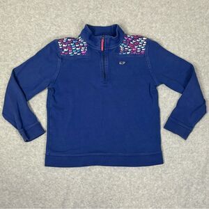 Vinyard Vines Girls Quarter Zip Sweater Kids Size Medium 10 - 12 Navy Blue Whale